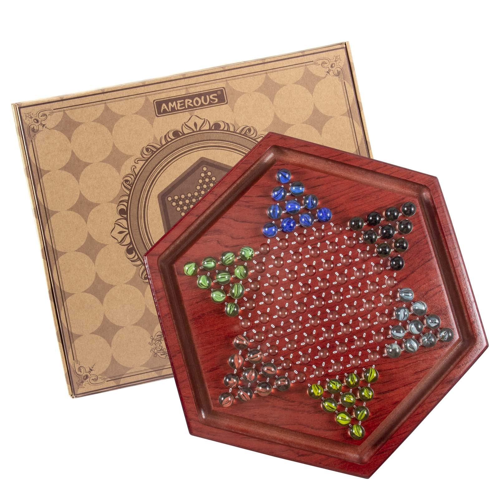 AMEROUS 13.6 inches Wooden Chinese Checkers 13.58 x 12 x 0.75 inch, Brown