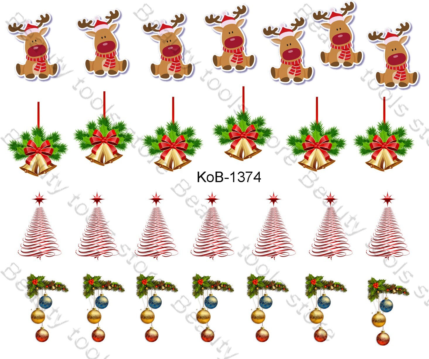 Nail Art Water Transfer Stickers Decal Christmas tree decorations bells KoB-1374