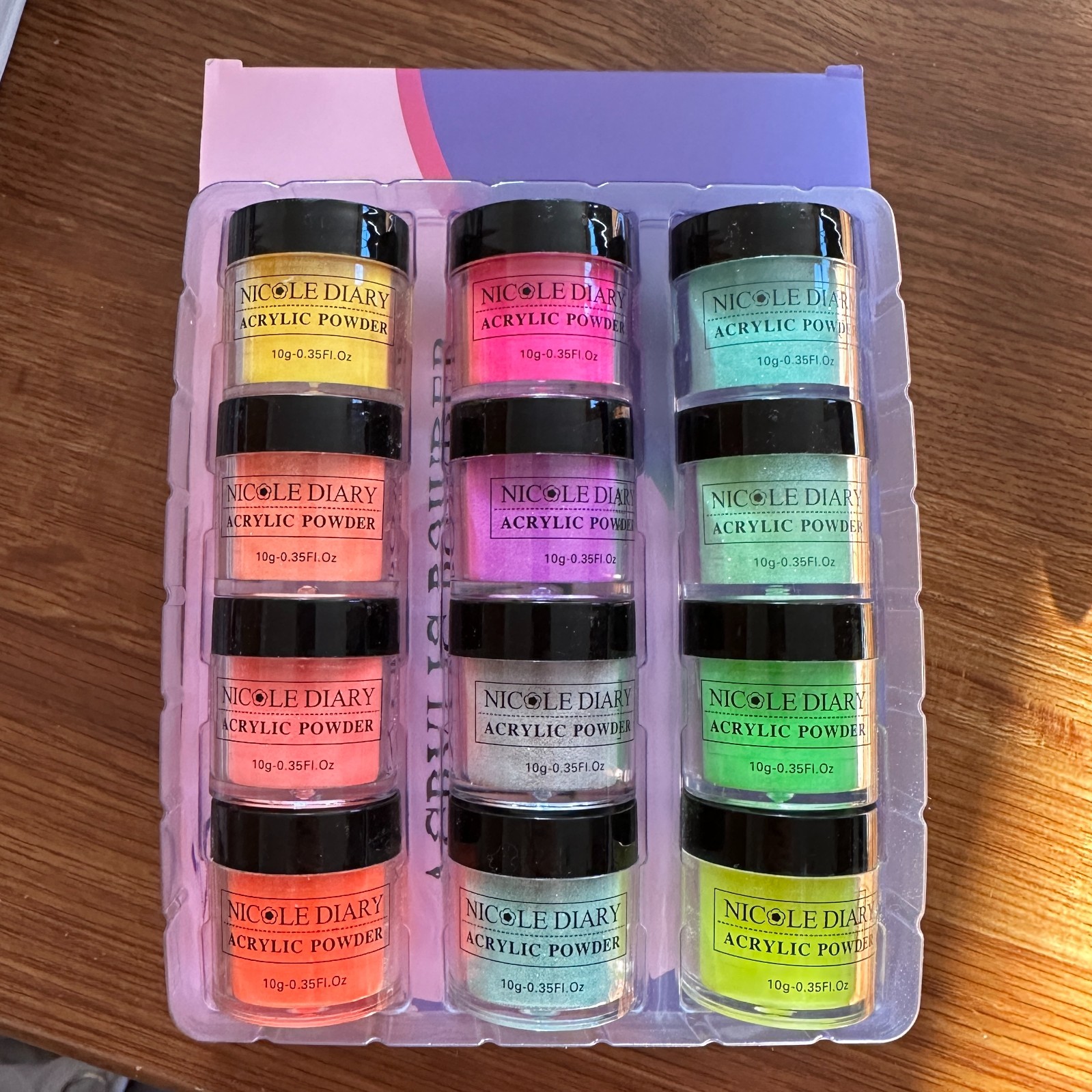 12 Jar Set NEON Nicole Diary Acrylic Powder Prof Starter Kit Brand New Unused