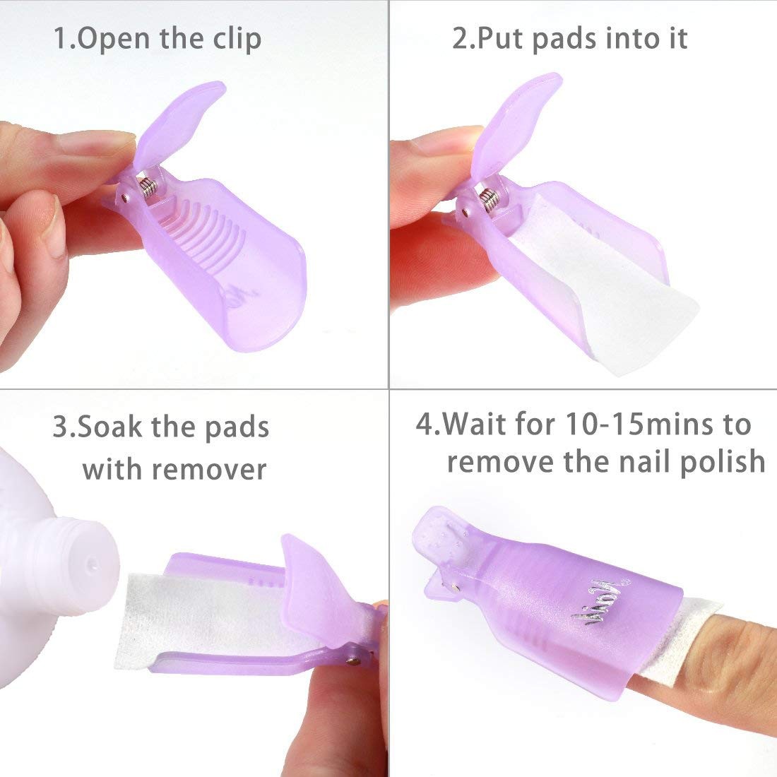 INFILILA Nail Polish Remover 1020 Pieces (20 Clips + 1000 Wipes), B-WHITE