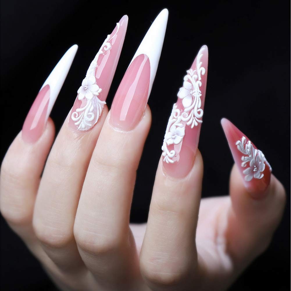 500pcs Acrylic Medium Long Stiletto Nail Tips Easy Coffin Nails Sharp False N…