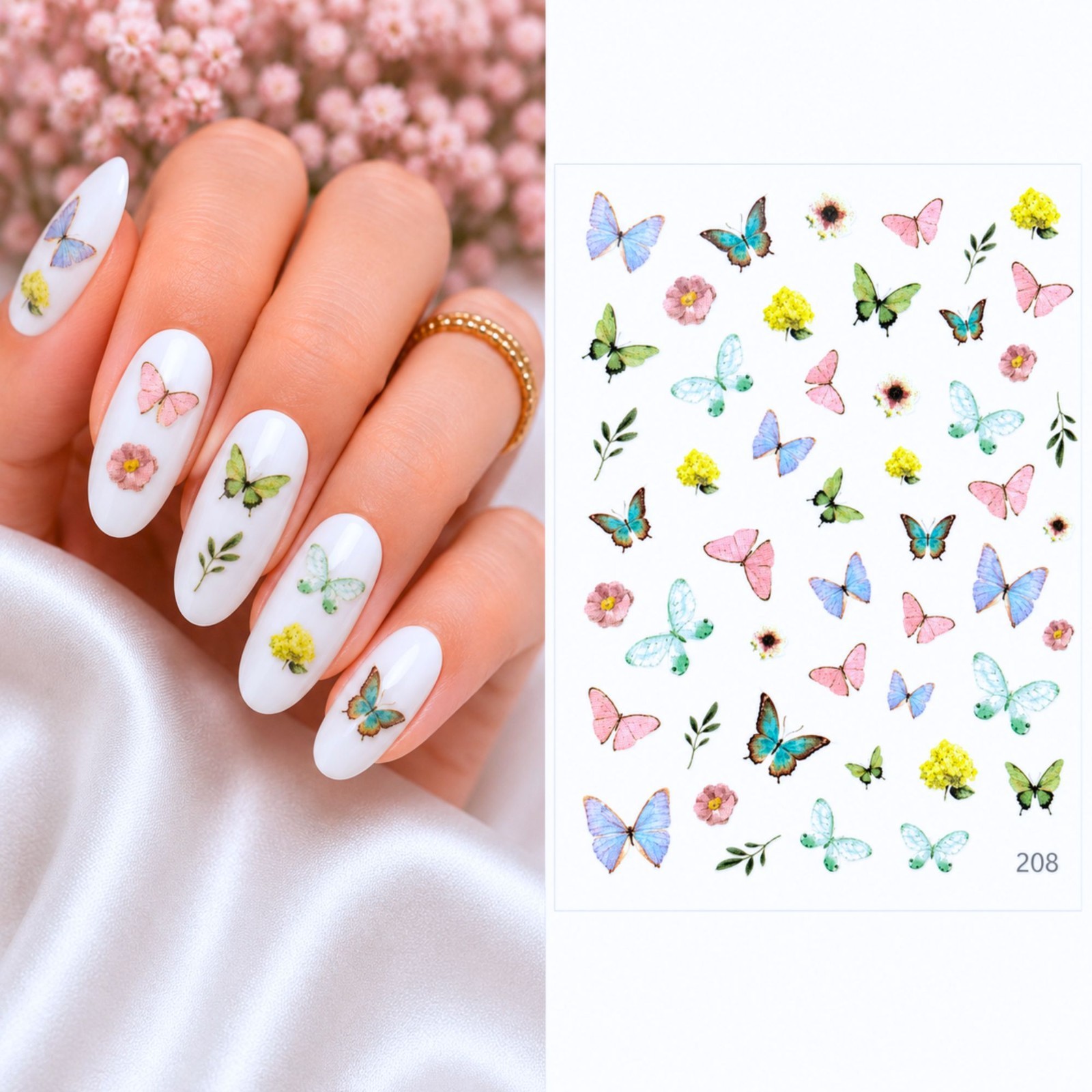 Butterfly Floral Water Transfer Nail Stickers Insect Nail Art Decals Manicure