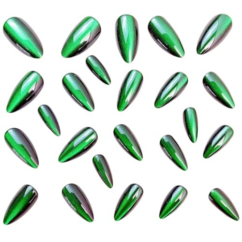 Green Glitter Press on Nails Medium Almond Fake Nails with Solid Color green