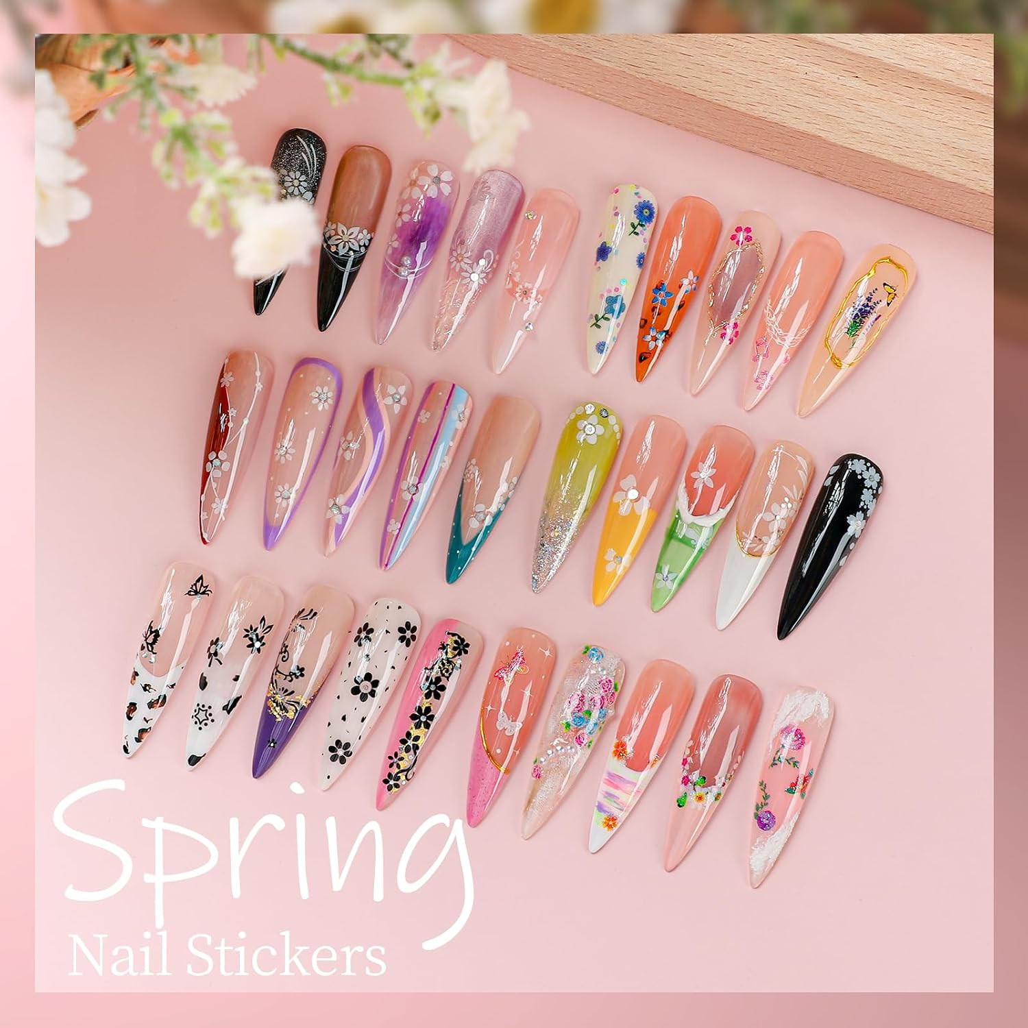 50 Sheets Nail Stickers for Nail Art, Colorful Flower Nail Art Stickers for Kids