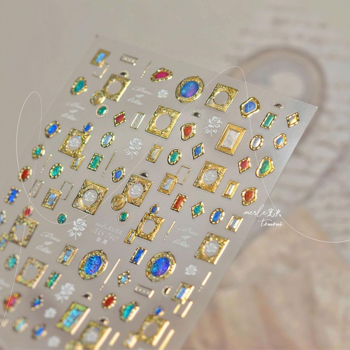 5D Embossed Gold Nail Art Stickers Gem Nail Stickers Gold Frame Nail Decals Gems