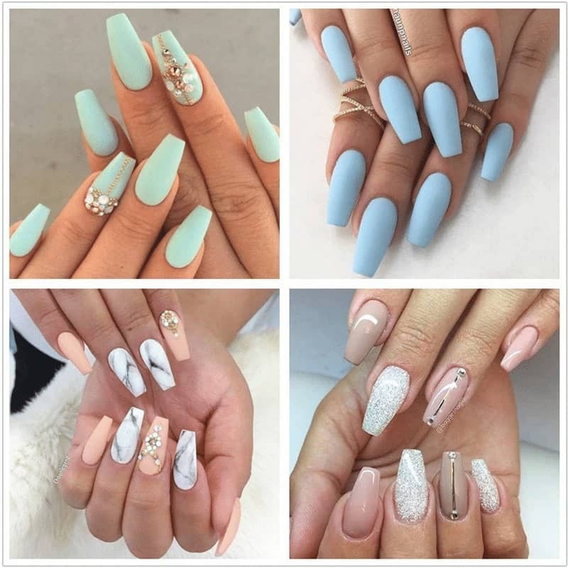 500pcs Long Coffin Ballerina Full Cover False Nail Tips 10 Sizes Acrylic Nails
