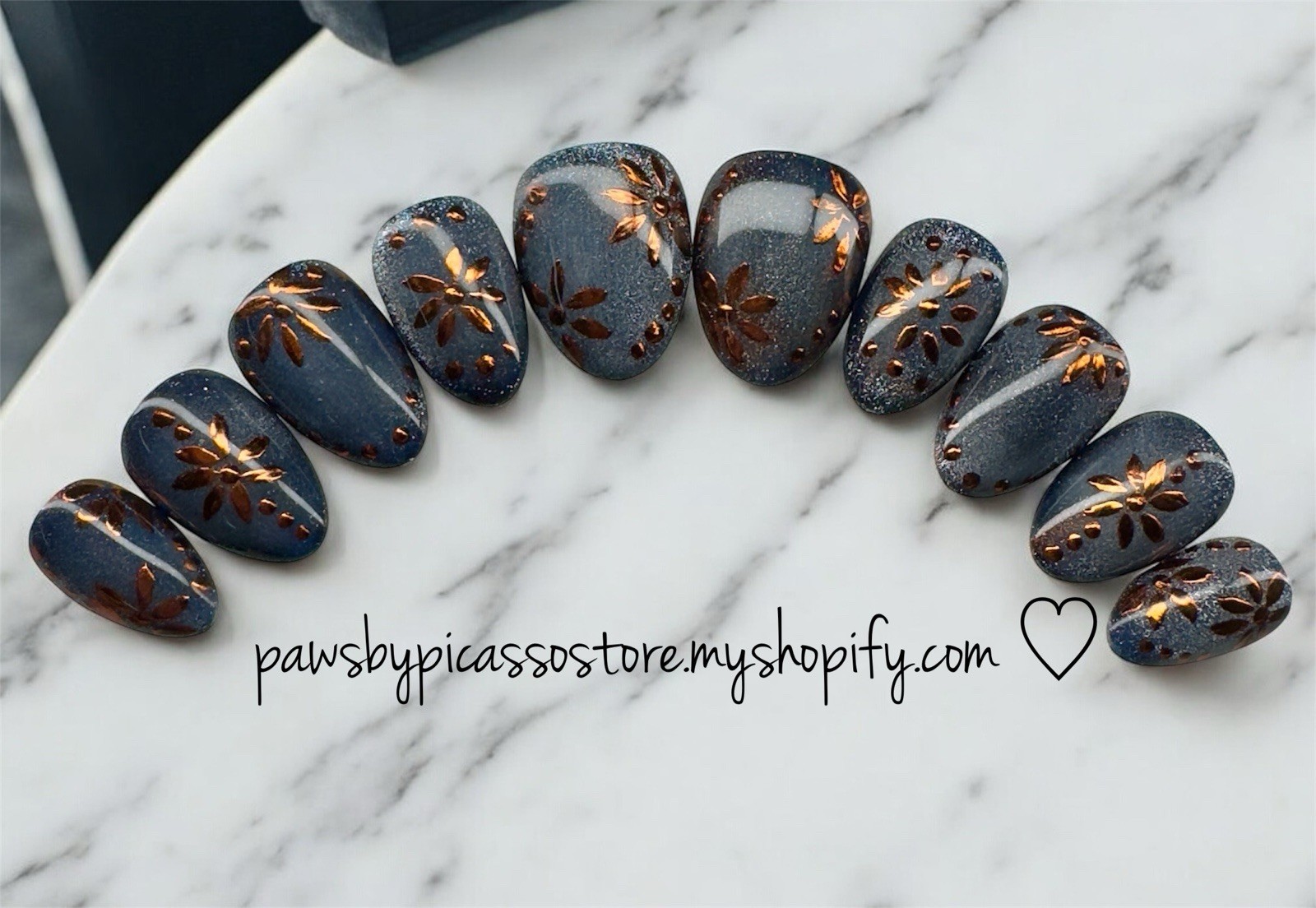 Hand Painted Cat Eye And Chrome Press On Nails