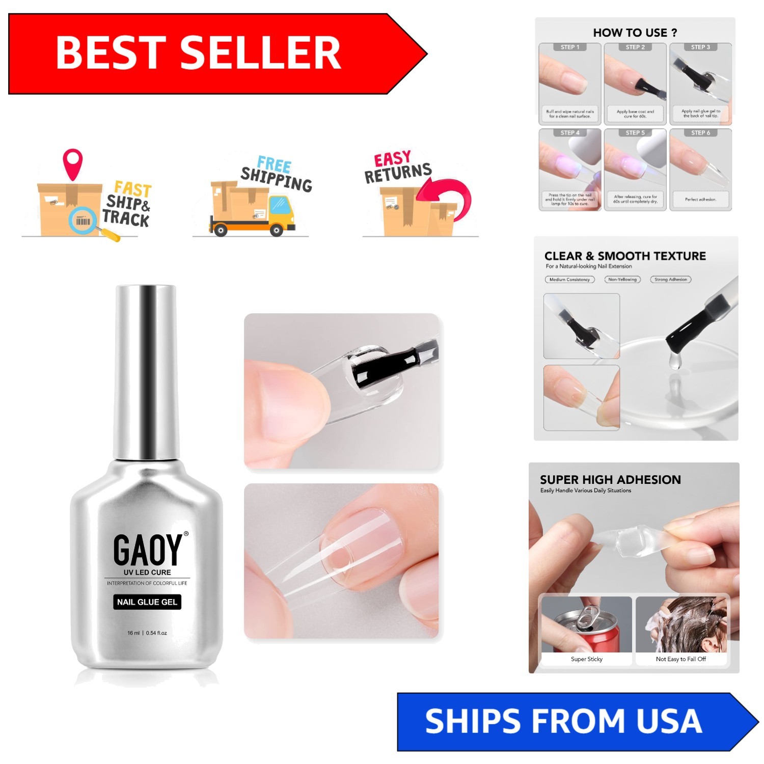 Acrylic Nail Glue Gel – 16ml Non-Toxic, 60s Cure for Strong, Sheer Press-On Hold