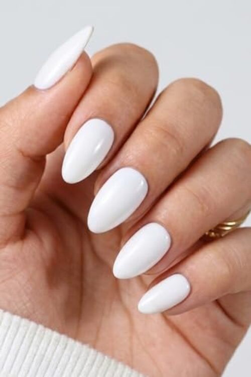 Press On Nails – Short Almond Soft Gel False Nails, Glossy Finish, Reusable