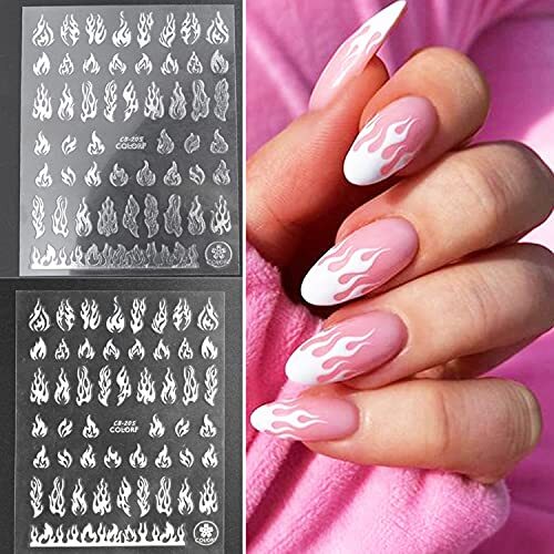 8 Sheets Flame Nail Art Stickers Decals 3D Self-Adhesive Nail Art Design Fire