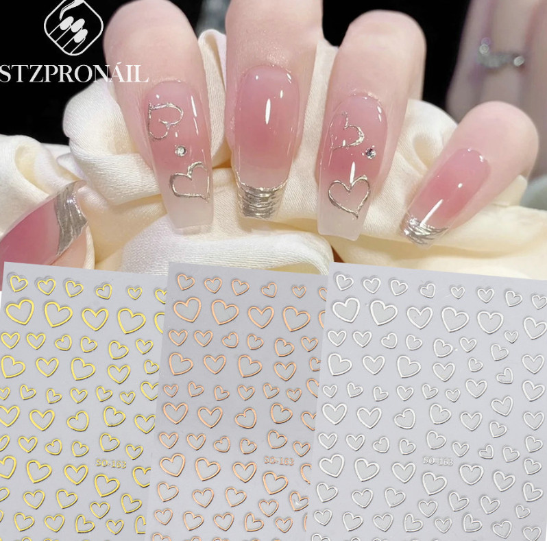 4Pcs 3D Nail Art Stickers Decals Transfers Valentines Day Love Hearts DIY NS44