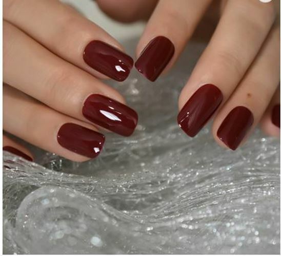 Shiny Dark Red Short Squoval Shaped Press on Nails
