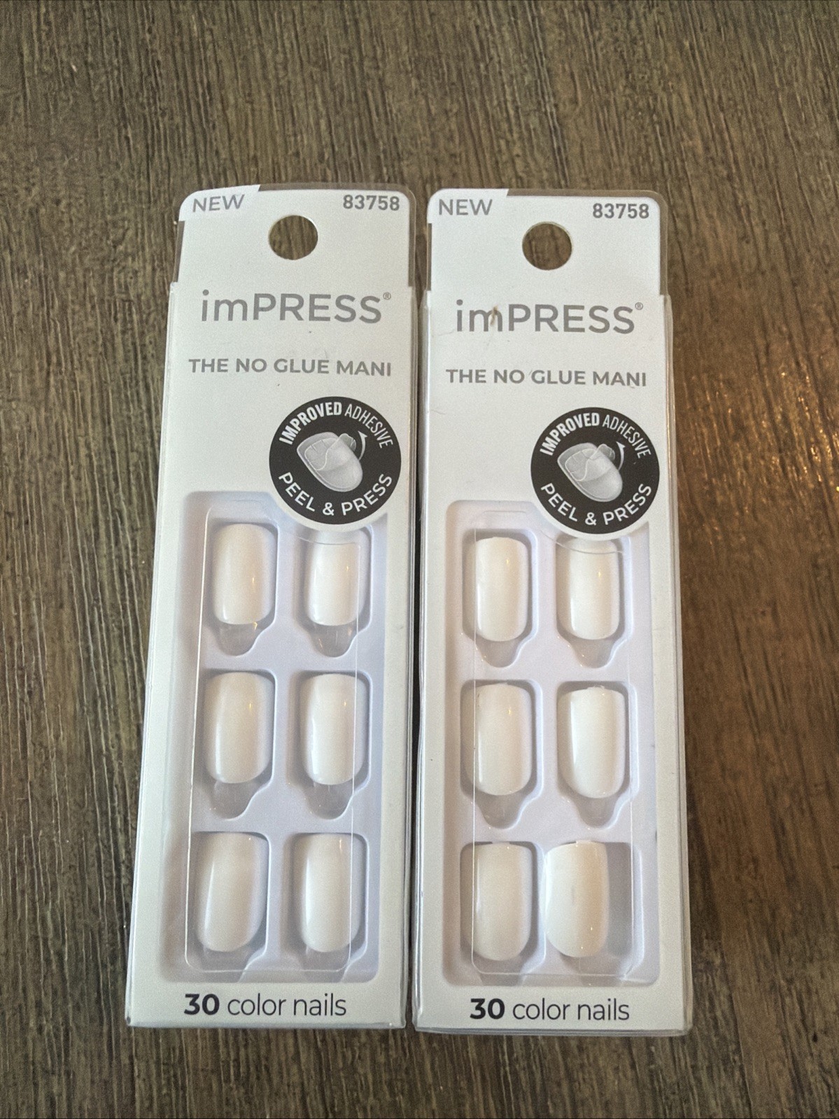 Impress No Glue Mani 2 Sets Press On Nails White Short Square New MK03