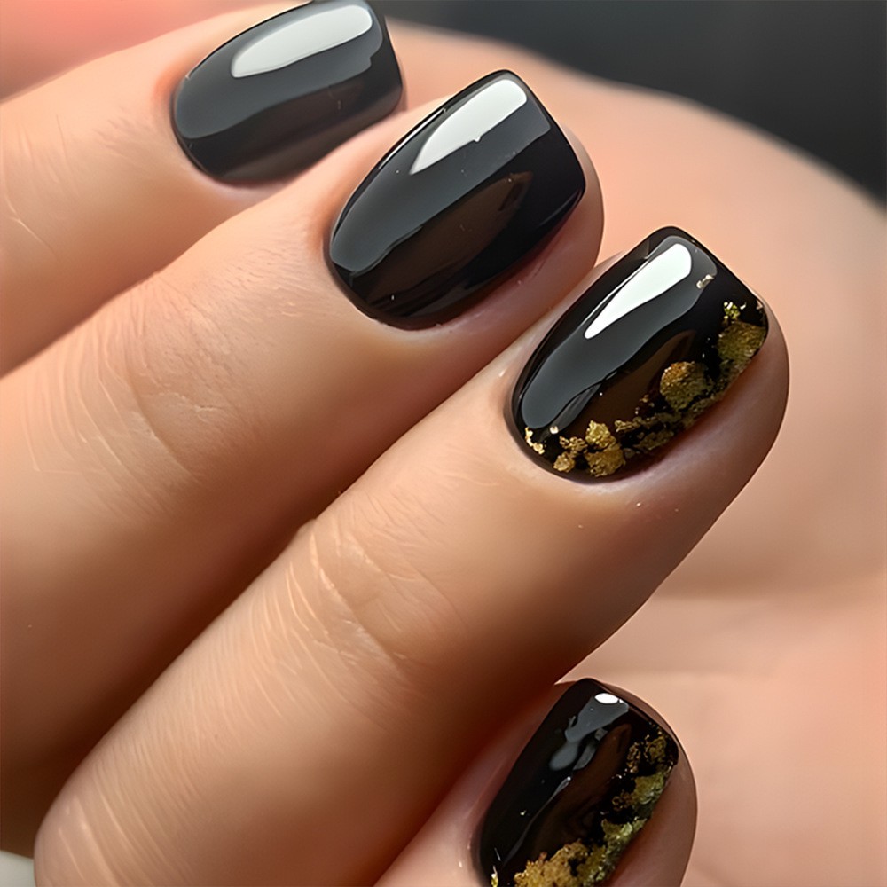 96pcs Sleek Black Press On Nails Crackle Elegant Long Fake Nails for Cool Style