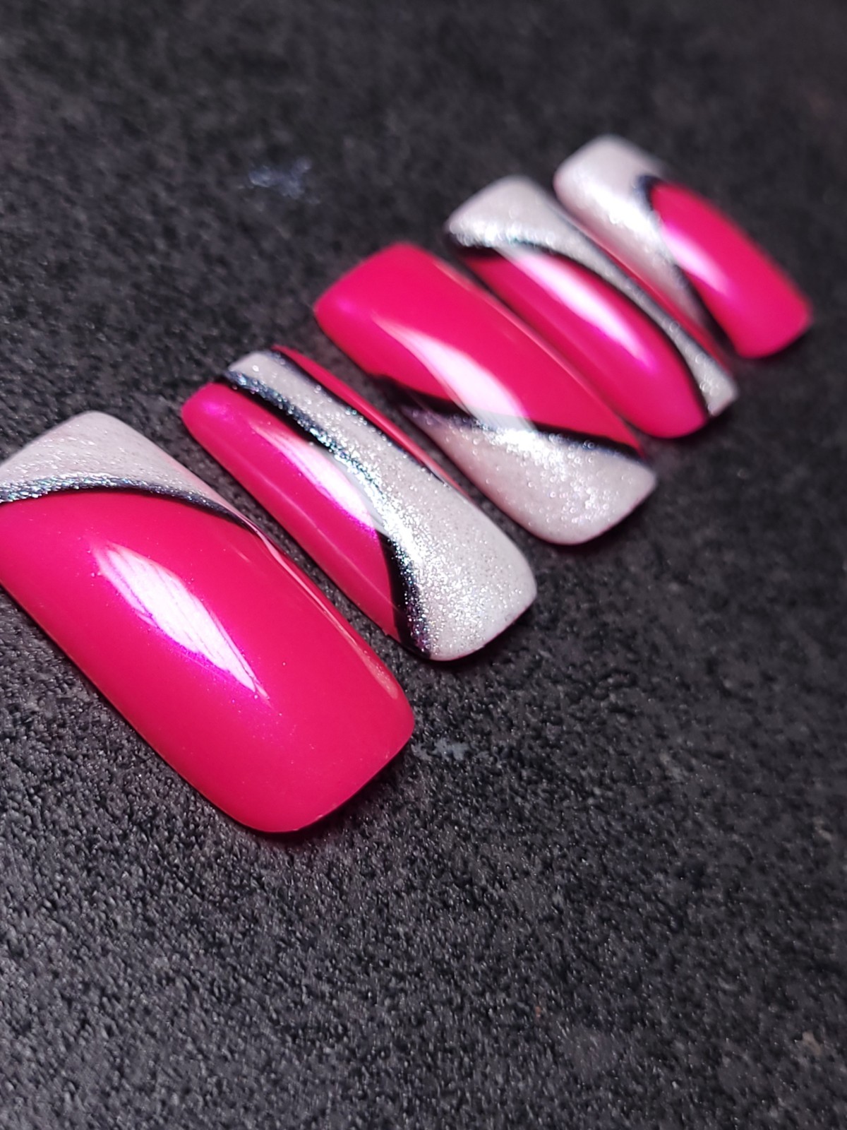 Custom Gel Press on Nails fake nails Handmade 10 pc set SMALL Bright Pink Chrome