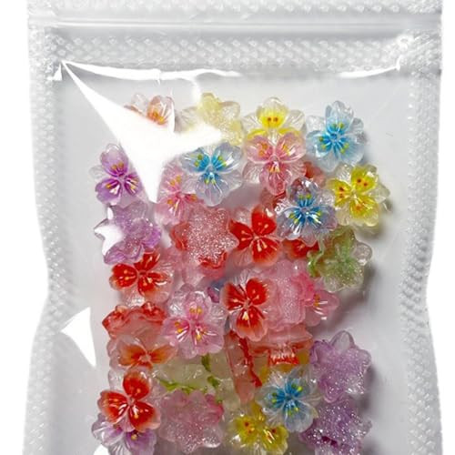 50pcs 3D Flowers for Nails Charms 7 Colors Ice Translucent Flower Nail Art