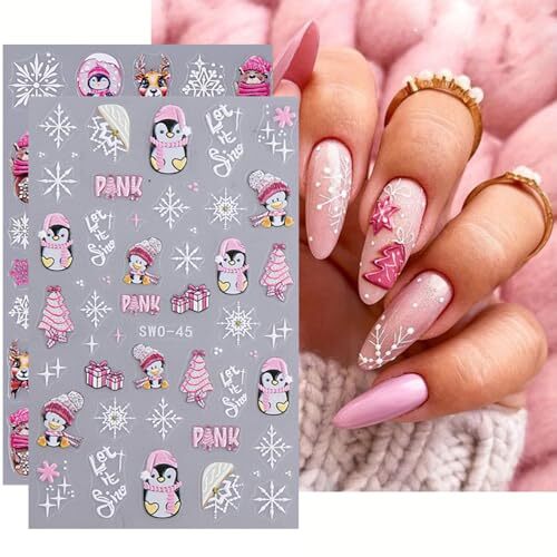 6Sheets Christmas 5D Embossed Nail Art Stickers Set, Shiny Cute Cute Christmas