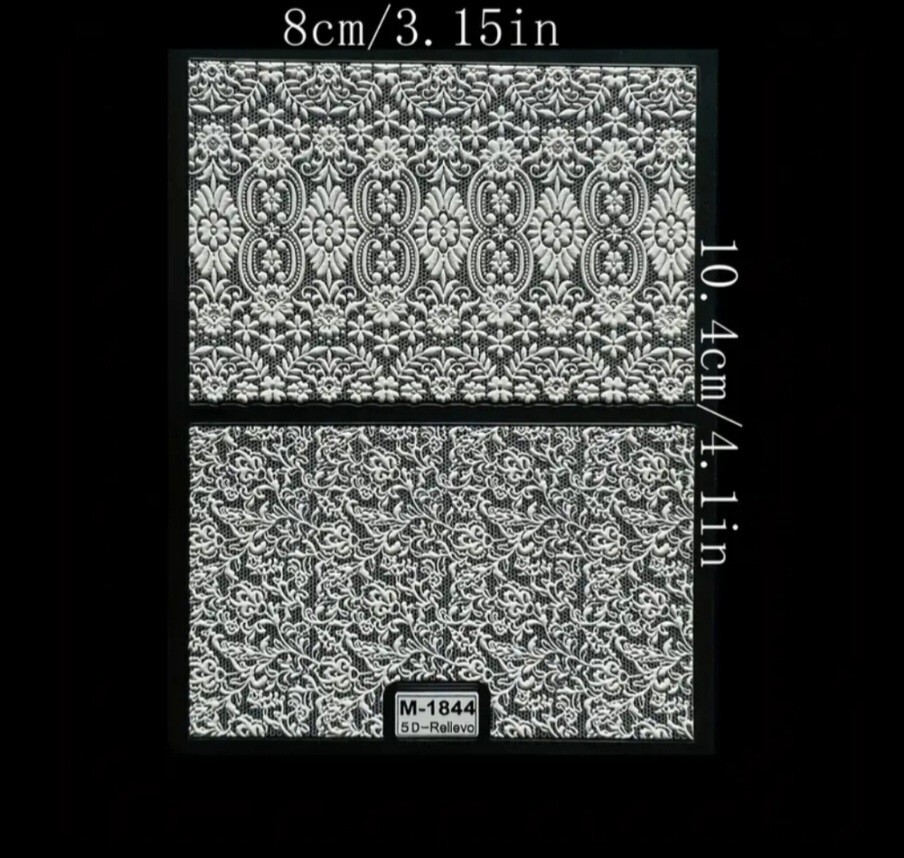 NWT 》3 SHEETS《 NAIL ART DESIGN BLACK & WHITE FAUX LACE SELF-SEAL STICKERS!