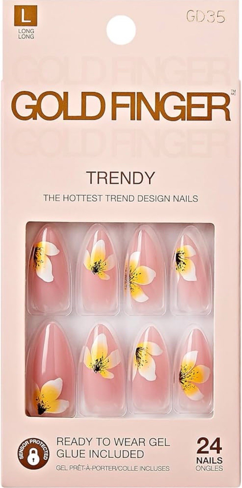 GoldFinger Trendy False Nails Kit, Long Almond Shape Design Nail, Pink