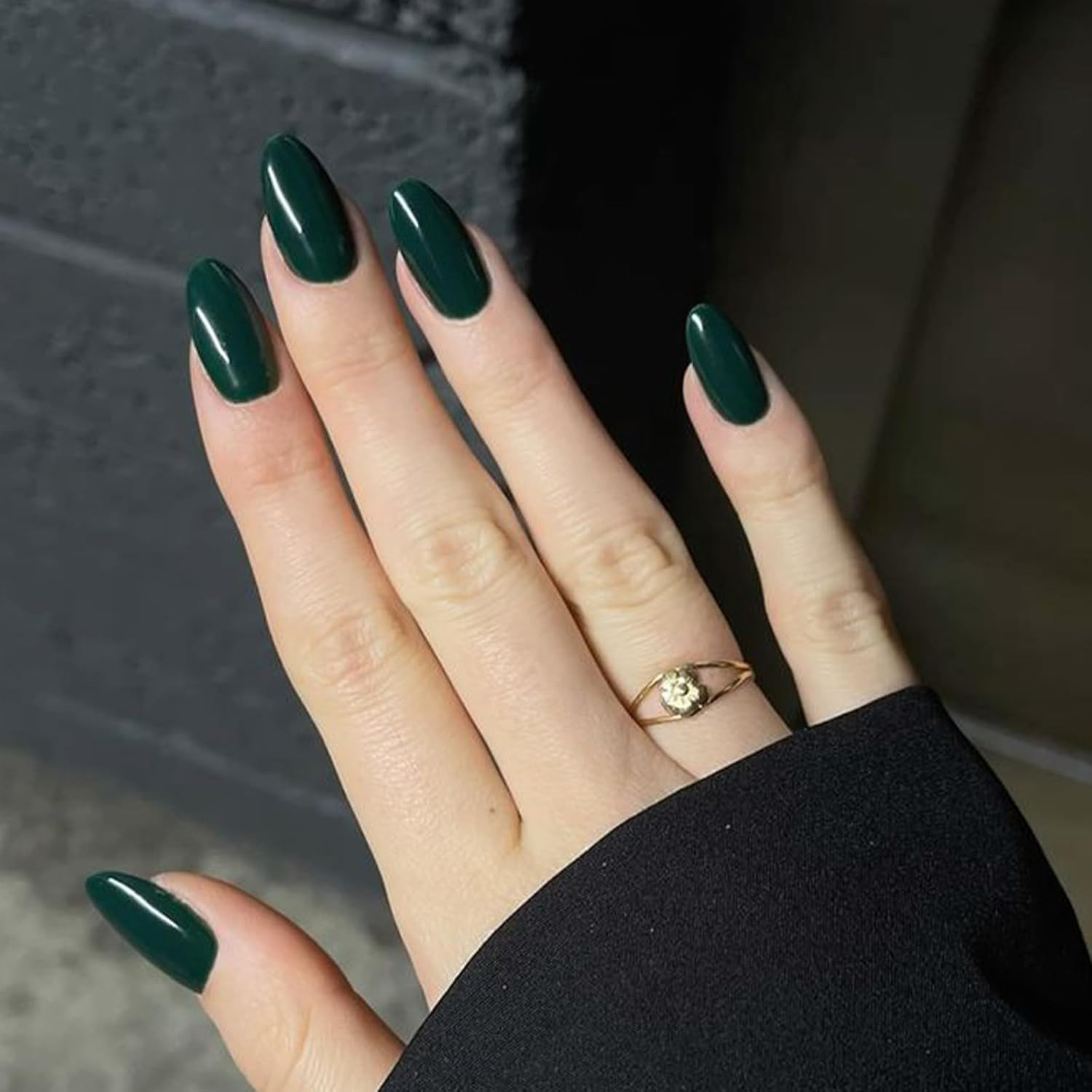 Dark Green Press on Nails Almond, St Patricks Day Spring Short Fake Nails, Reusa