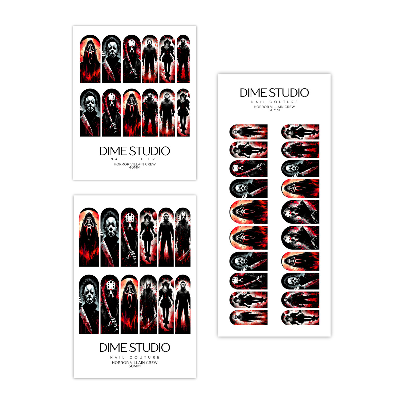Horror Villain Crew Slasher Halloween Nail Decals Water Transfer Nail Wraps