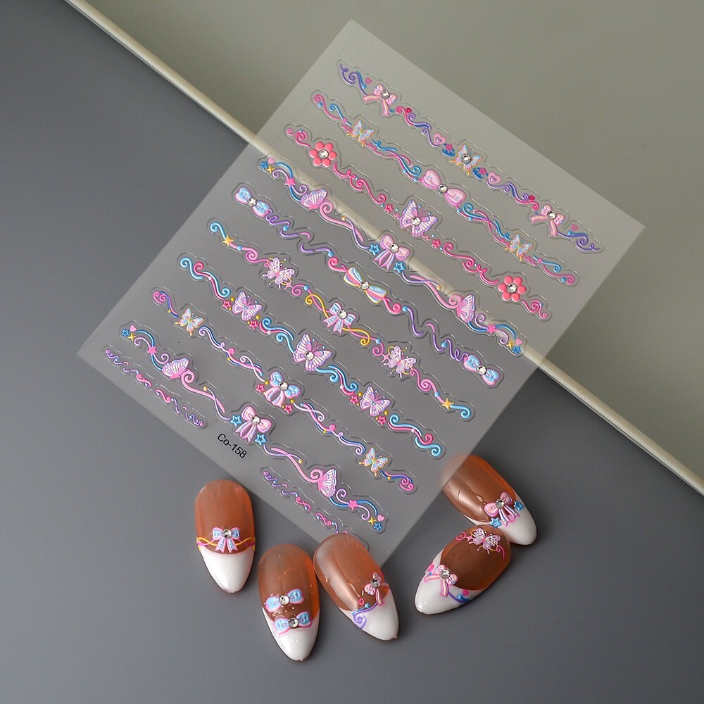 NAIL ART Character Pink Bowknot Butterfly Stickers Decoration Rhinestone NS54