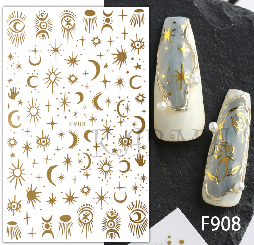 3D Gold Nail Stickers Bronzing Rose Snake Eyes Heart Moon Star Decorations NH22