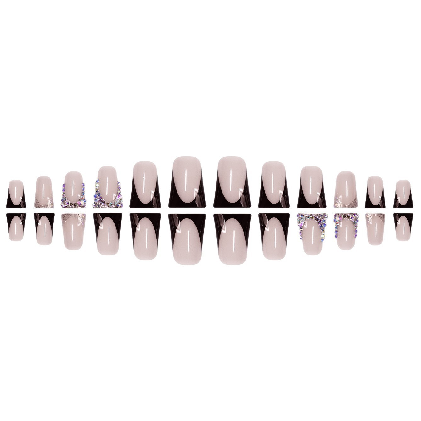 24Pcs Black Diamond French Duck Nail Press On Nails Wholesale