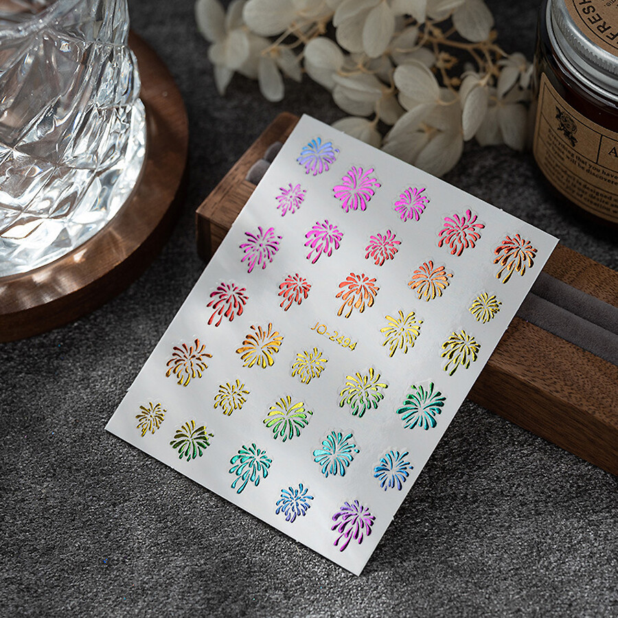Dazzling Nail Art Stickers, Trendy Cat Eye Fireworks Decals, Glitter Flake Set