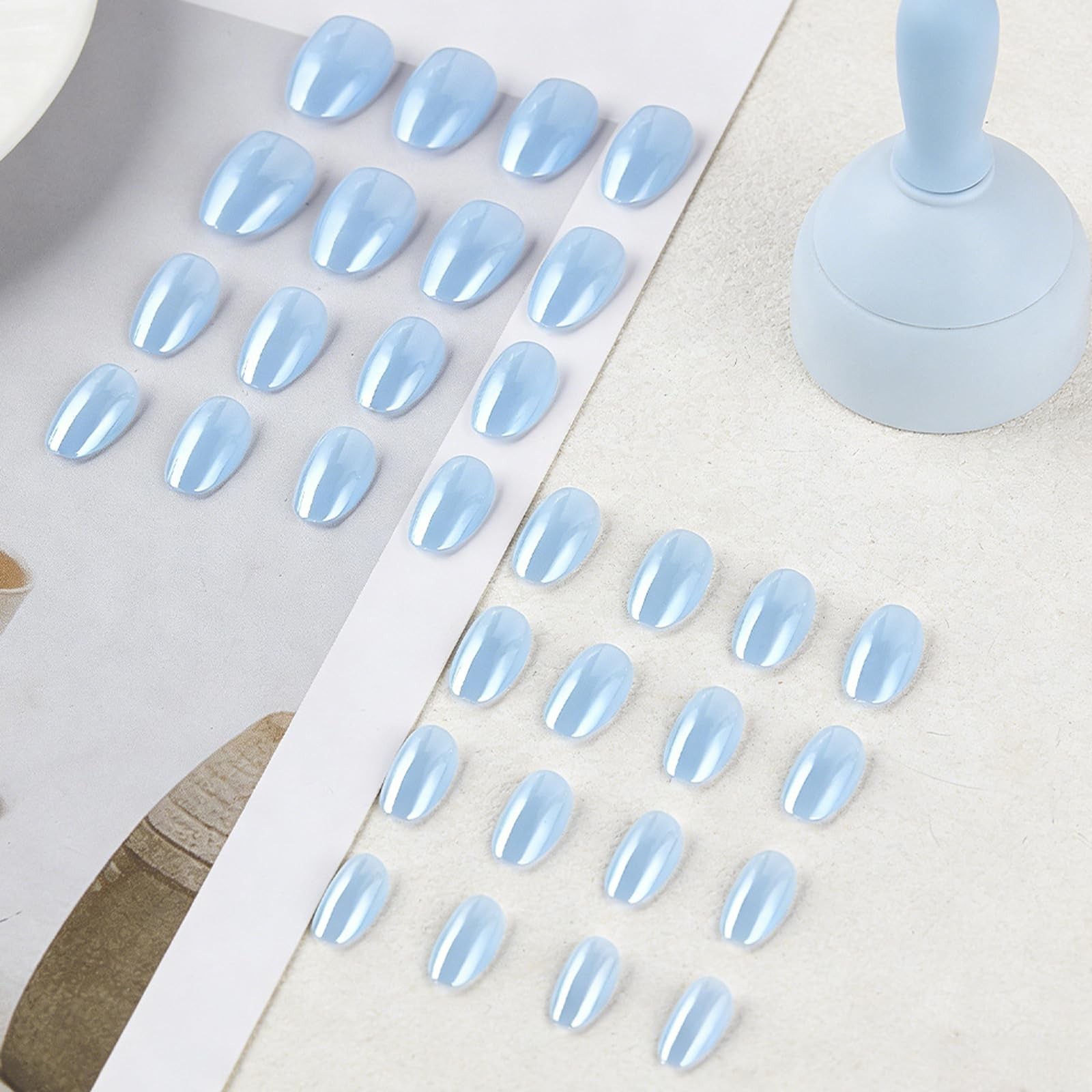 KASOICRA Blue Almond Press On Nails Short