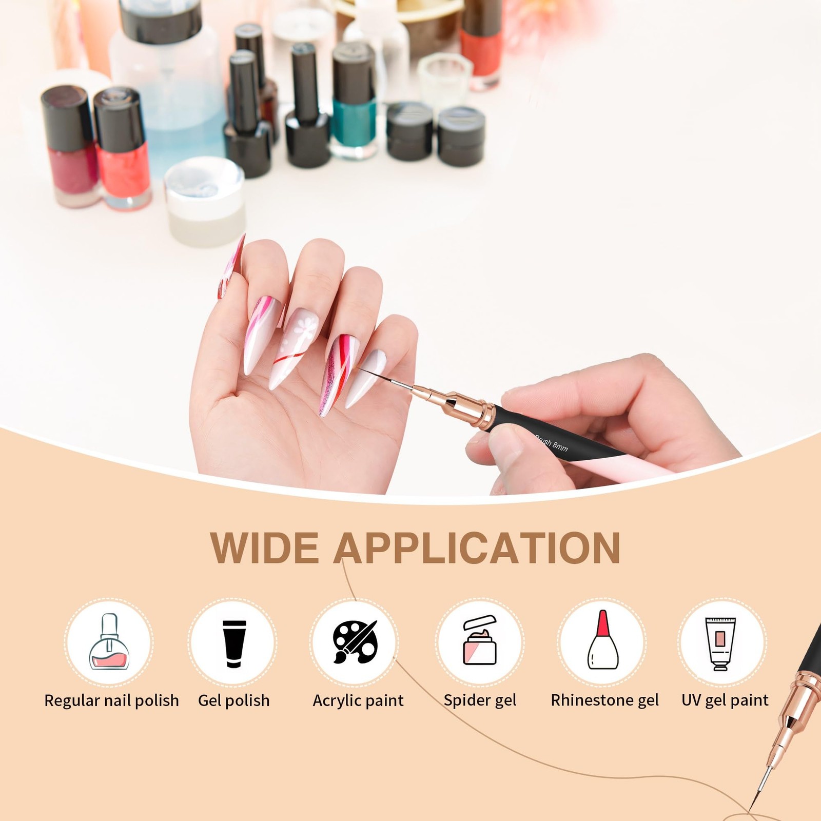 5 Pcs Nail Art Brushes Nail Art Liner Brushes Painting Art Drawing Tool