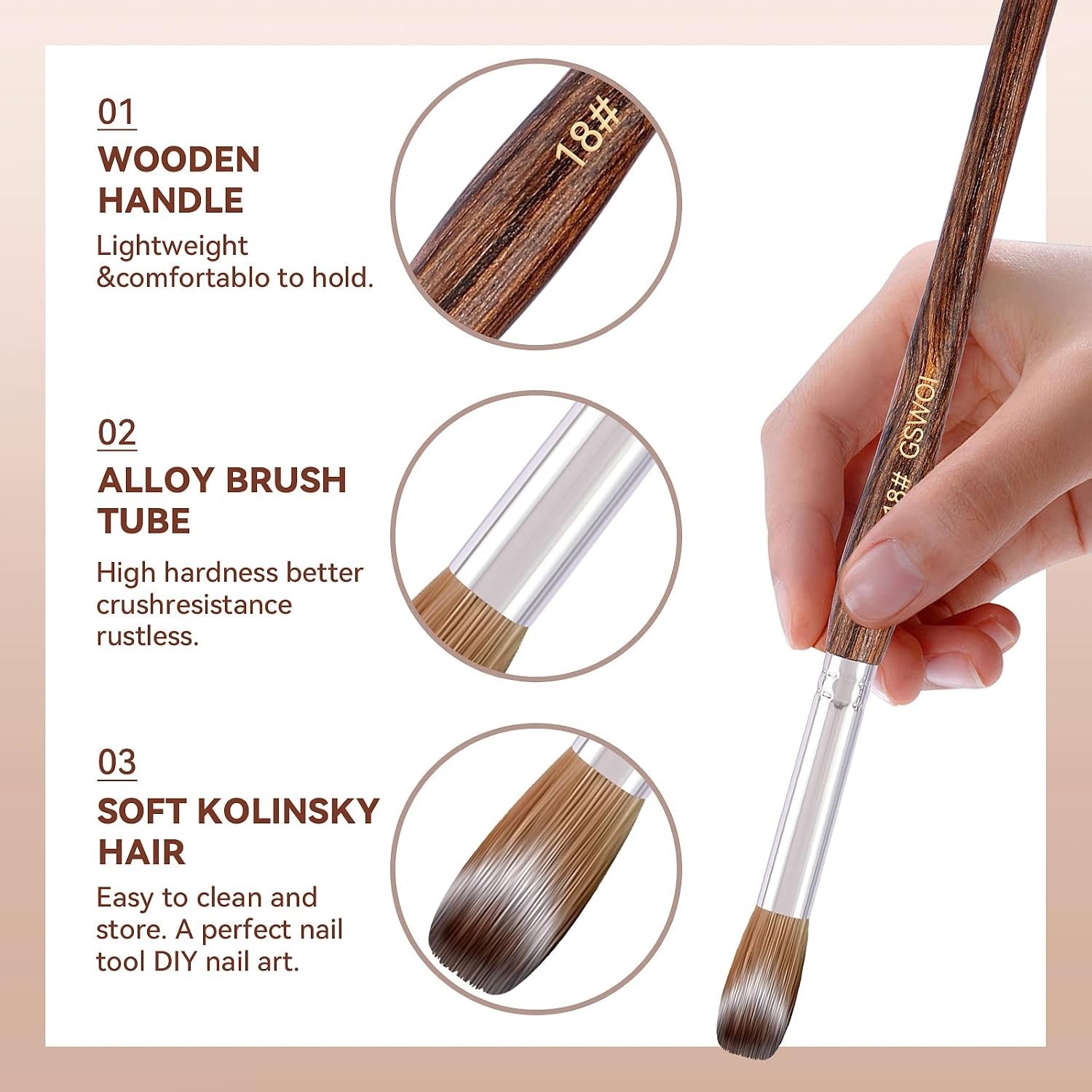 Kolinsky Acrylic Nail Brush #20 Wooden Handle