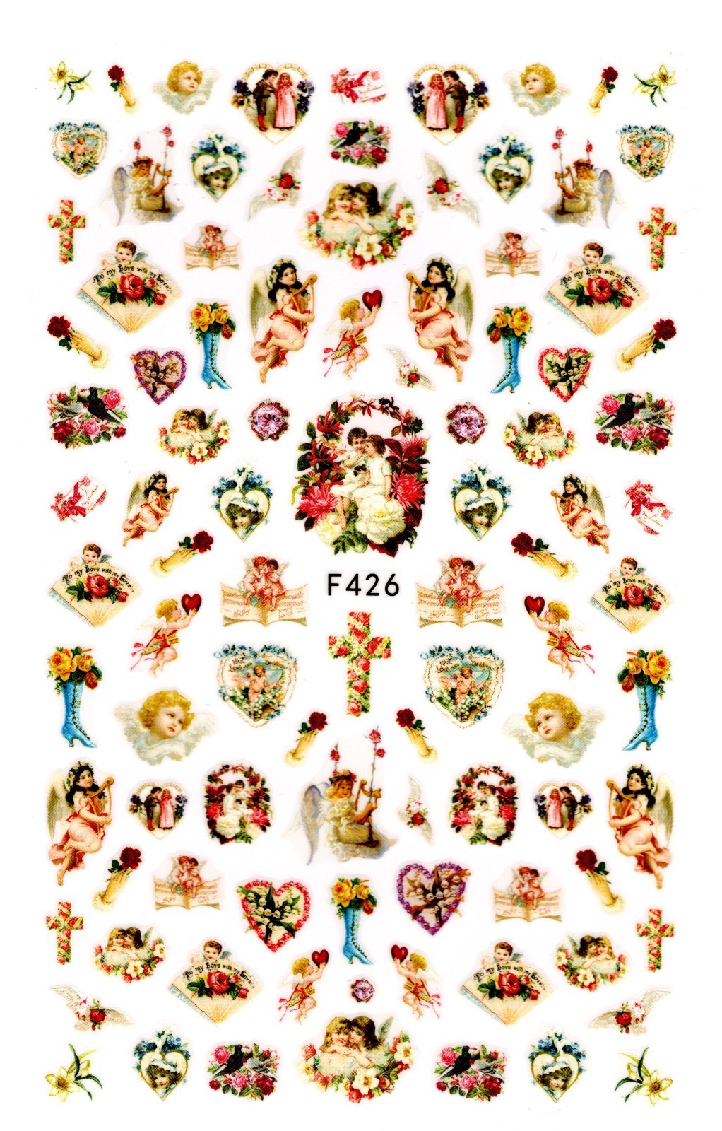 Nail Art 3D Decal Stickers wedding little angel cupid cross flowers heart F426