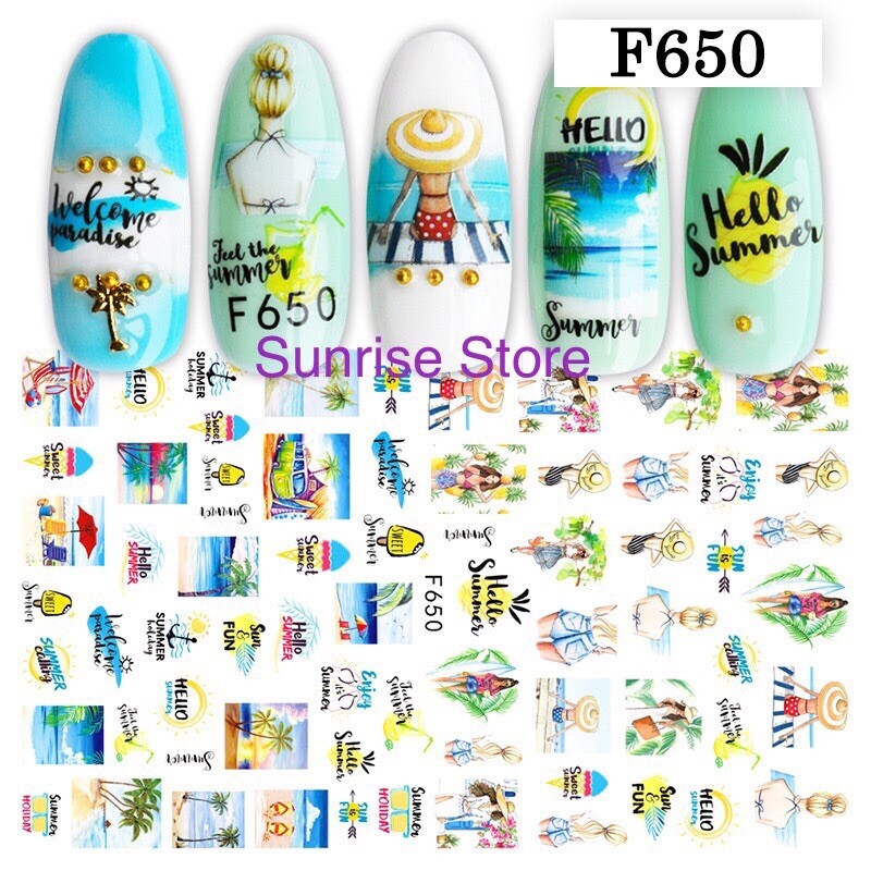 Nail Art Sticker Spring Summer Flower Leaves Fruit Beach Girl Decals Manicure