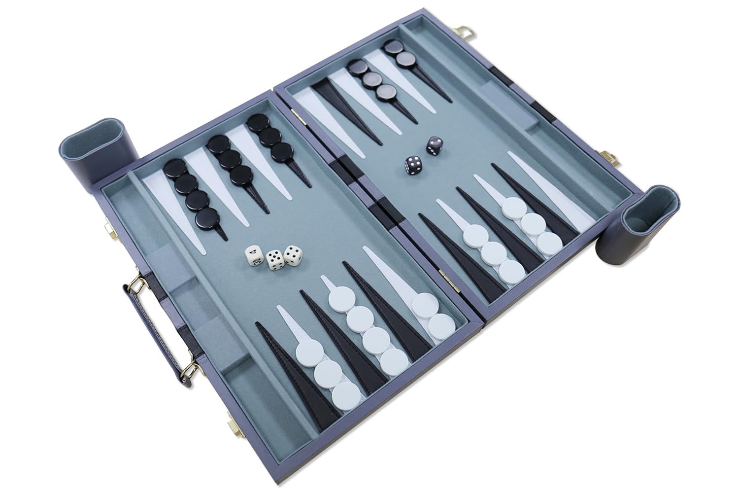 Backgammon Set – Classic Board Game with Premium Leather Case 15 inches, Gray