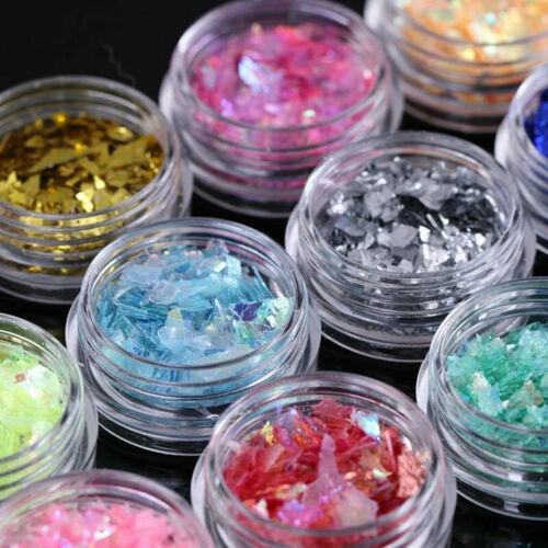 12Colors Acrylic Art Ice Shell Mylar Manicure Glitter Paper Decoration Foil Nail