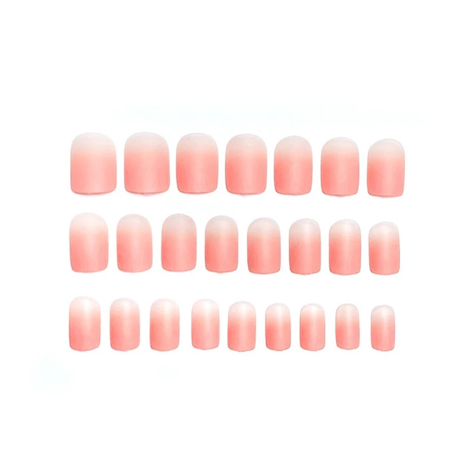 24 Short Press on nails kit w glue matte peach ombre nude