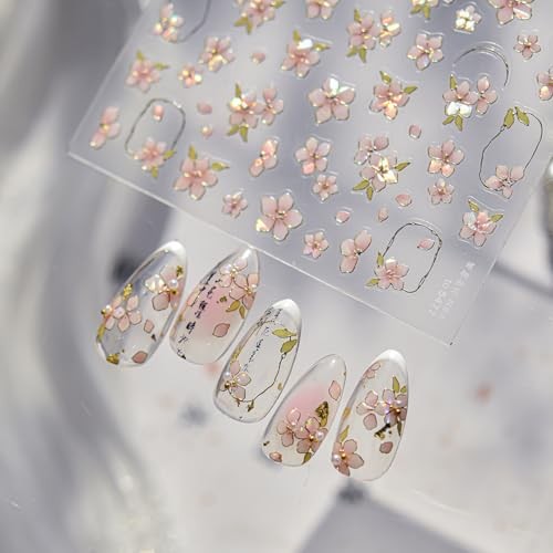 Spring Summer Nail Stickers 5D Embossed Pink Flower Nail Art Stickers15