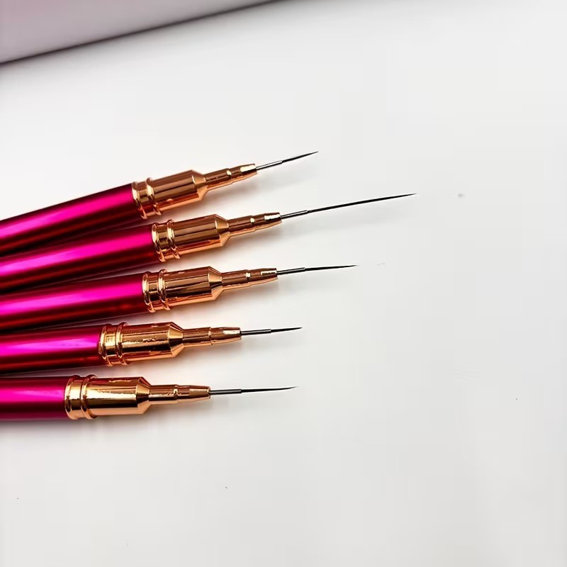 Metal Flat Cap Peach Pink Drawing Pens 5pcs All-in-One Set for Nail Art