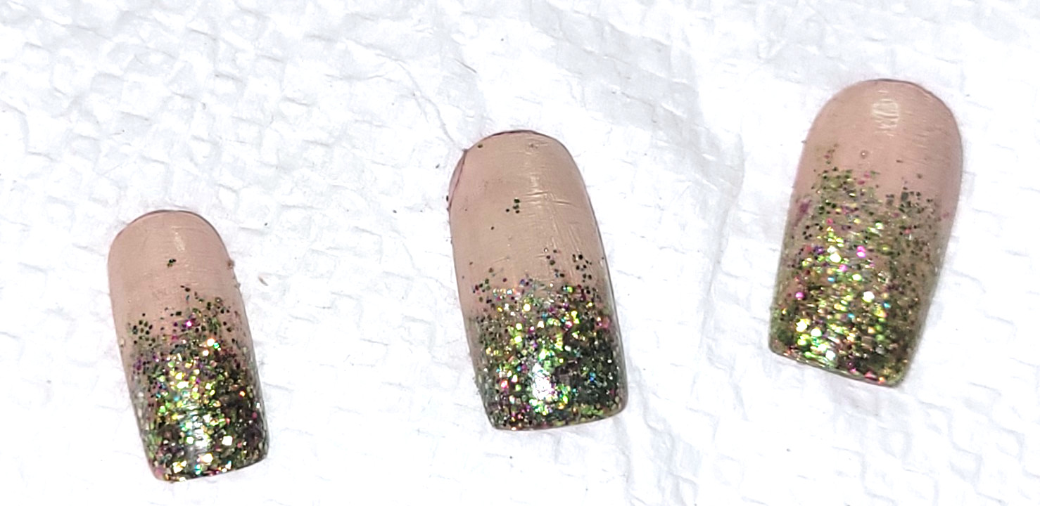 press on nails| Baby-Glam glittler| Green Nude| Large| Handmade Acrylic Full Set