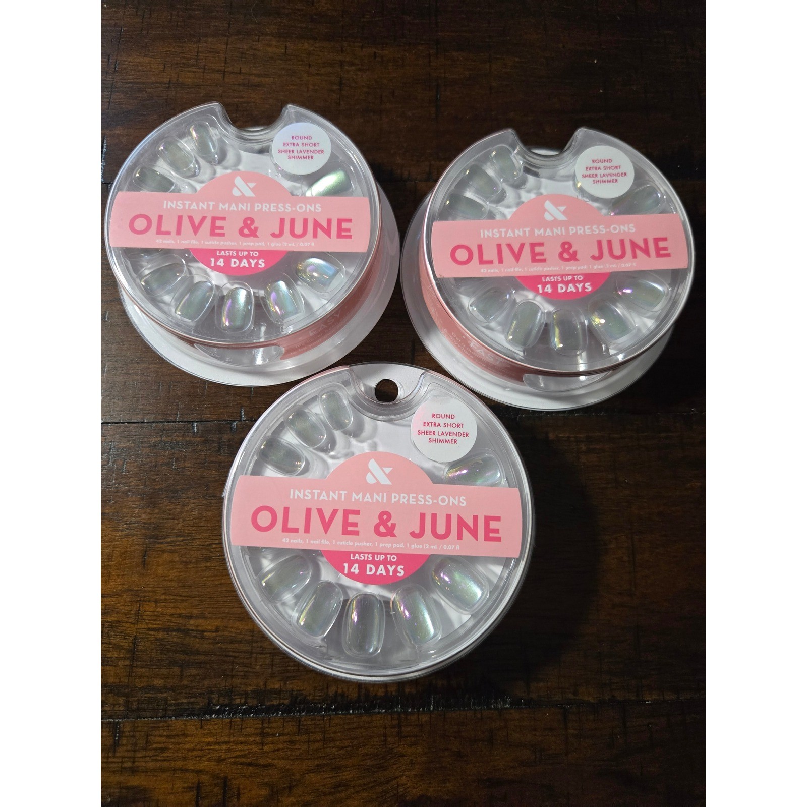 Olive & June Press On Nails 3pk Sheer Lavender Shimmer Extra Short Round Mani