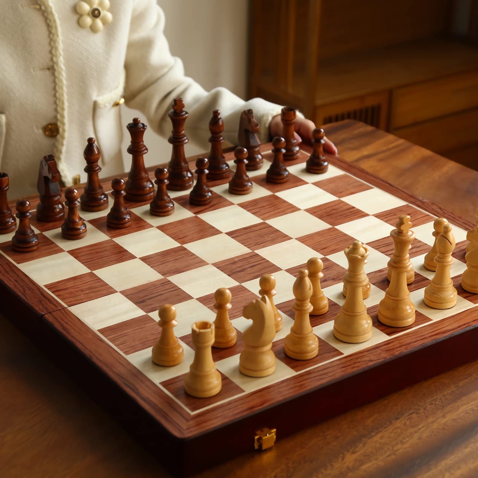20″ Extra Large Solid Walnut Wooden Chess Set with 2 Queen Pieces – 20