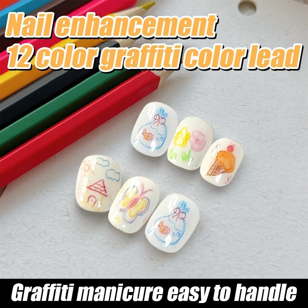 Deluxe Nail Art Pencil Set, 12 Smooth Colorful Pencils for Nail Design Crafts