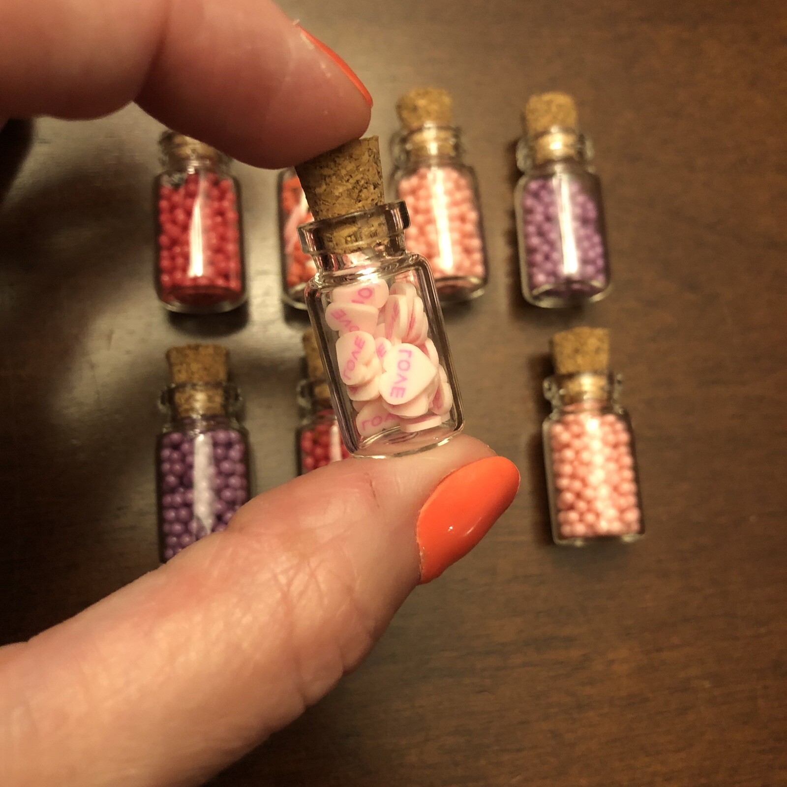 NAIL ART MINIATURES Dollhouse Valentines Pink Purple Red Love Hearts Candy Jars