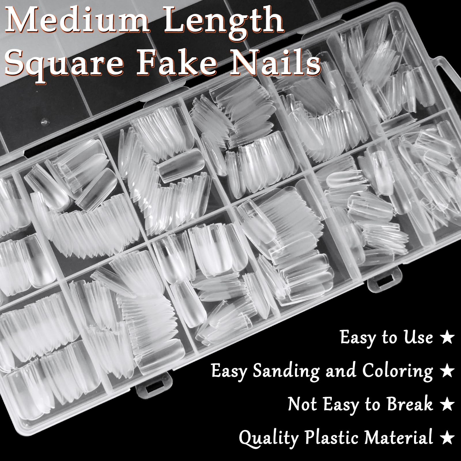 AddFavor 600pcs Square Nail Tips, Medium Gel Nail Tips Square Clear Fake Nail…