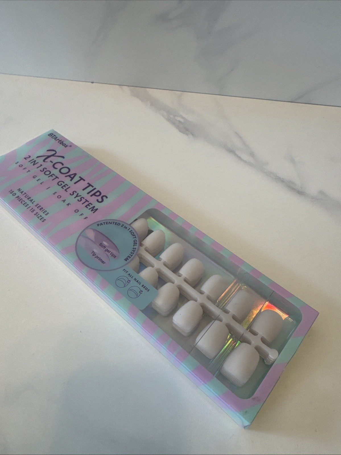 BTArtbox Nails X-Coat Tips 2 In 1 Soft Gel System Natural Series 150 Pc 15 Sizes