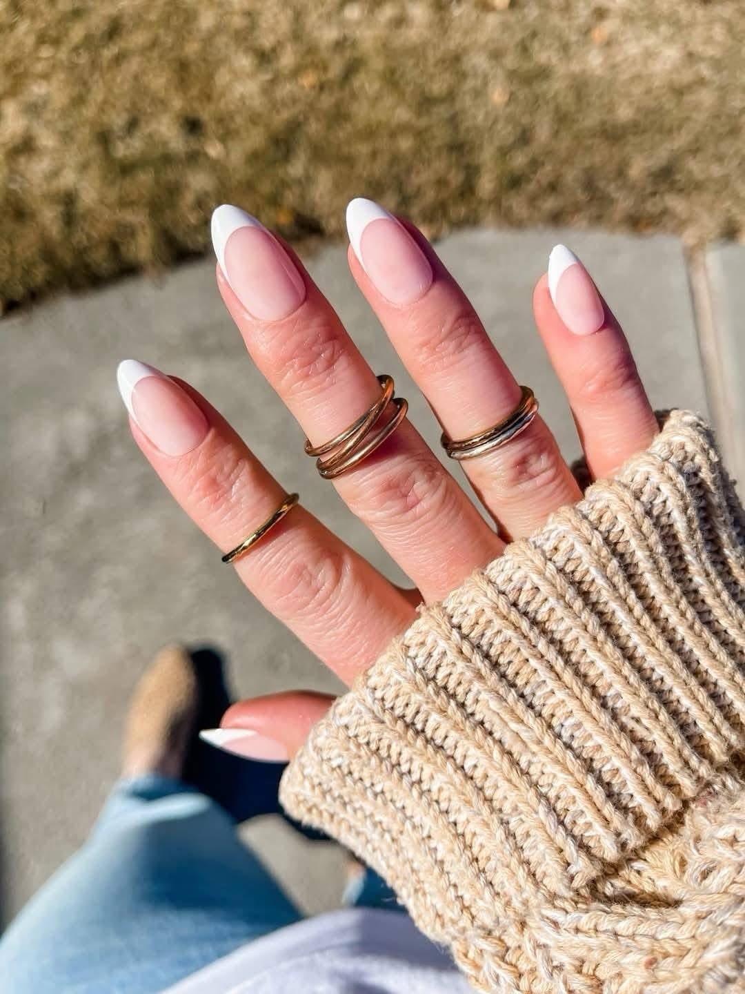 RED ASPEN Press On Nails Classic French Tammy Nail Dashes Almond French Manicure