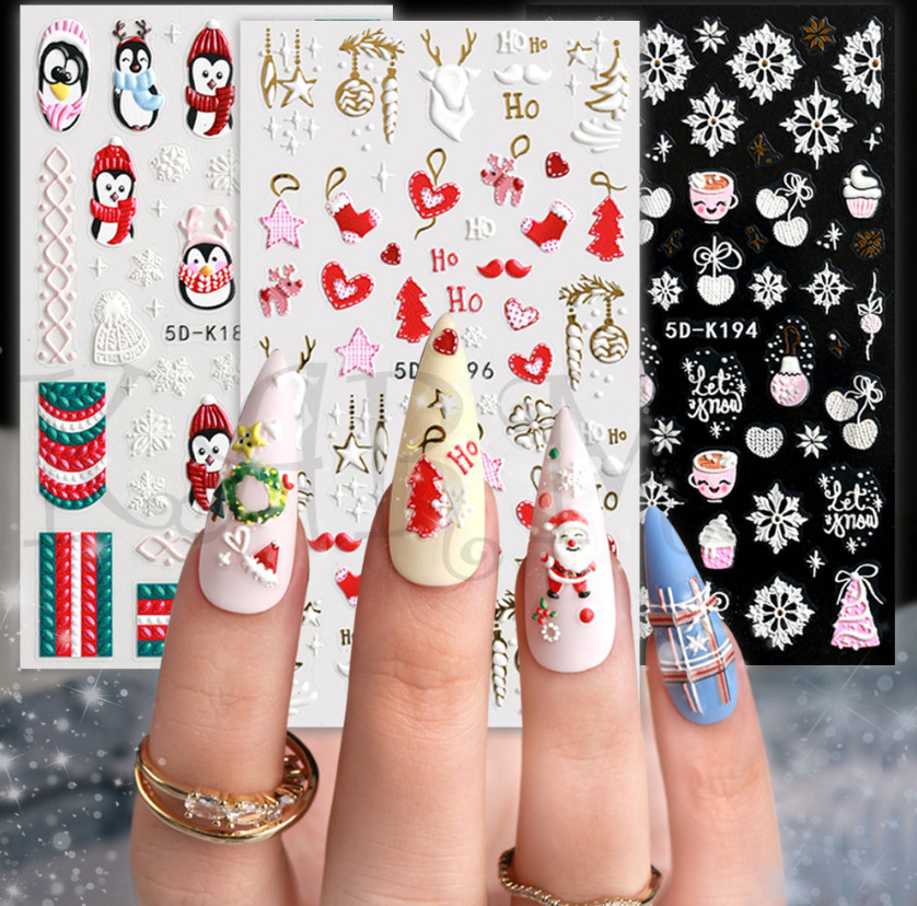 Christmas 5D Nail Art Stickers Snowflake Tree Heart Self-Adhesive Manicure NH7