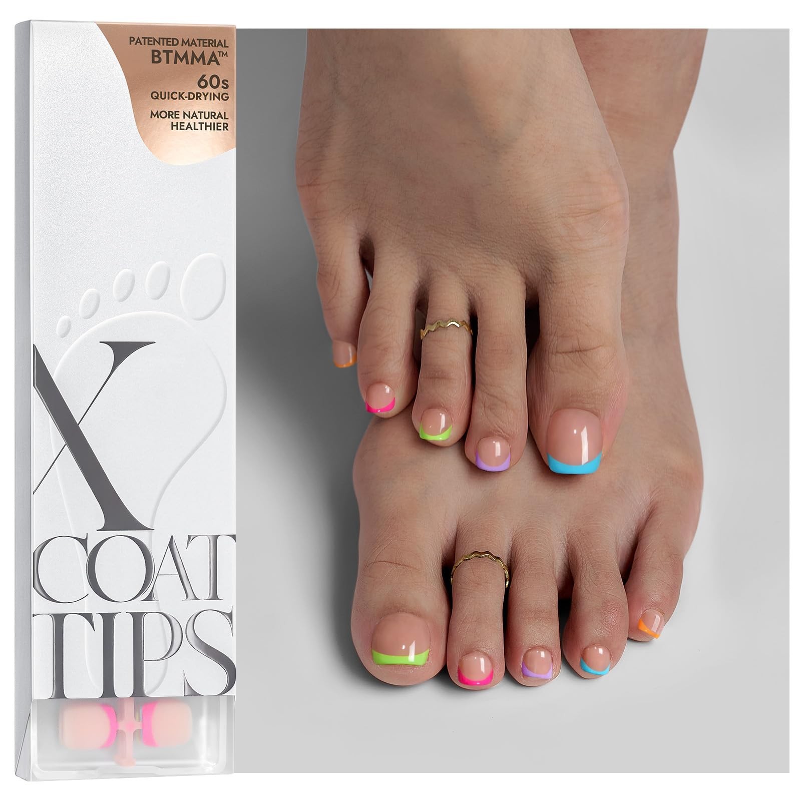 Short Pastel French Tip Press-On Toenails – 160pcs Soft Gel Toe Nail Tips for Wo