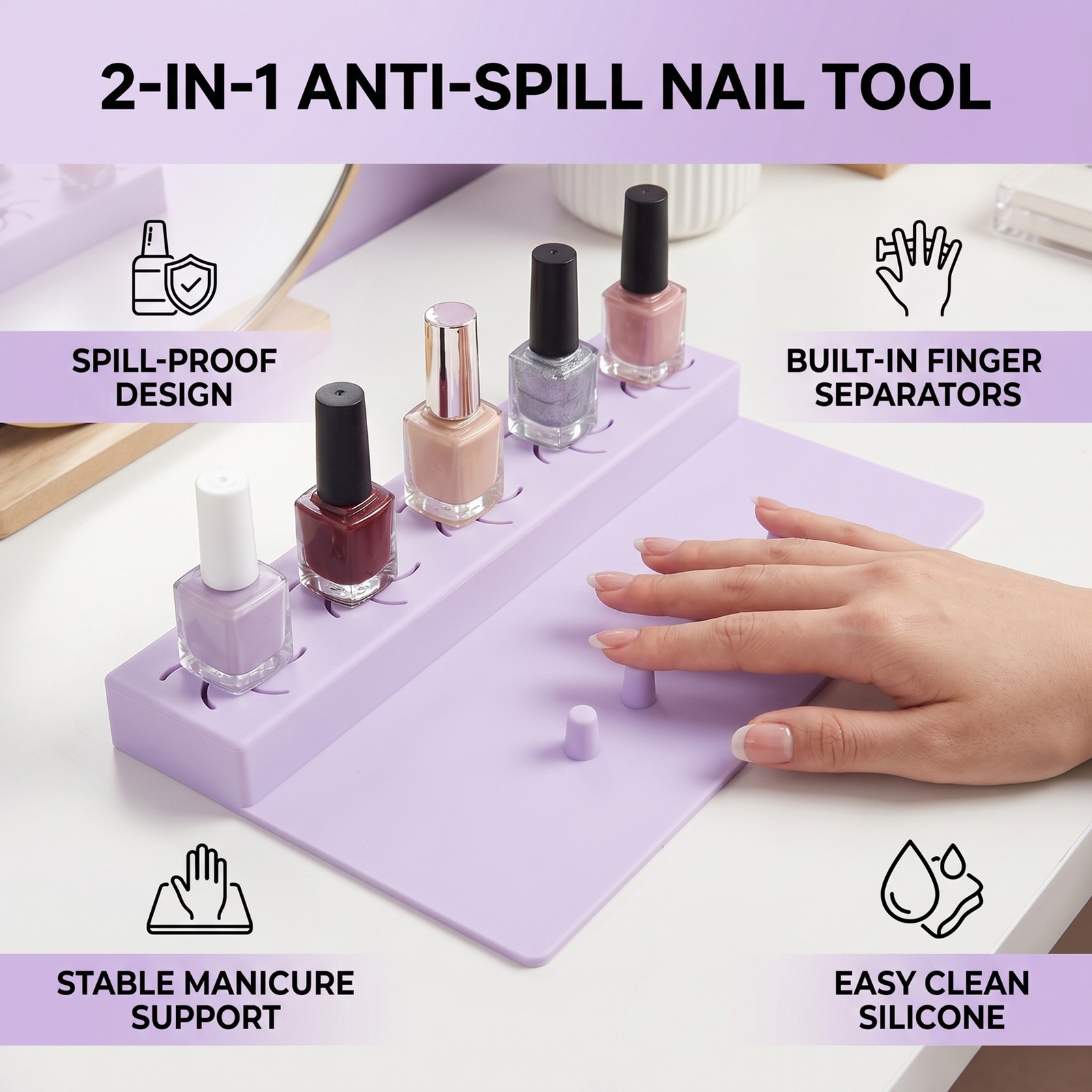 2 In 1 Silicone Nail Hand Rest Mat Anti Spill Holder For Home